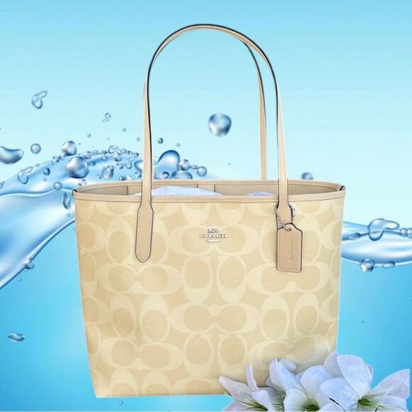 COPY - Coach City Tote In Signature Canvas Butter Yellow Shoulder Bag Purse - Picture 1 of 12